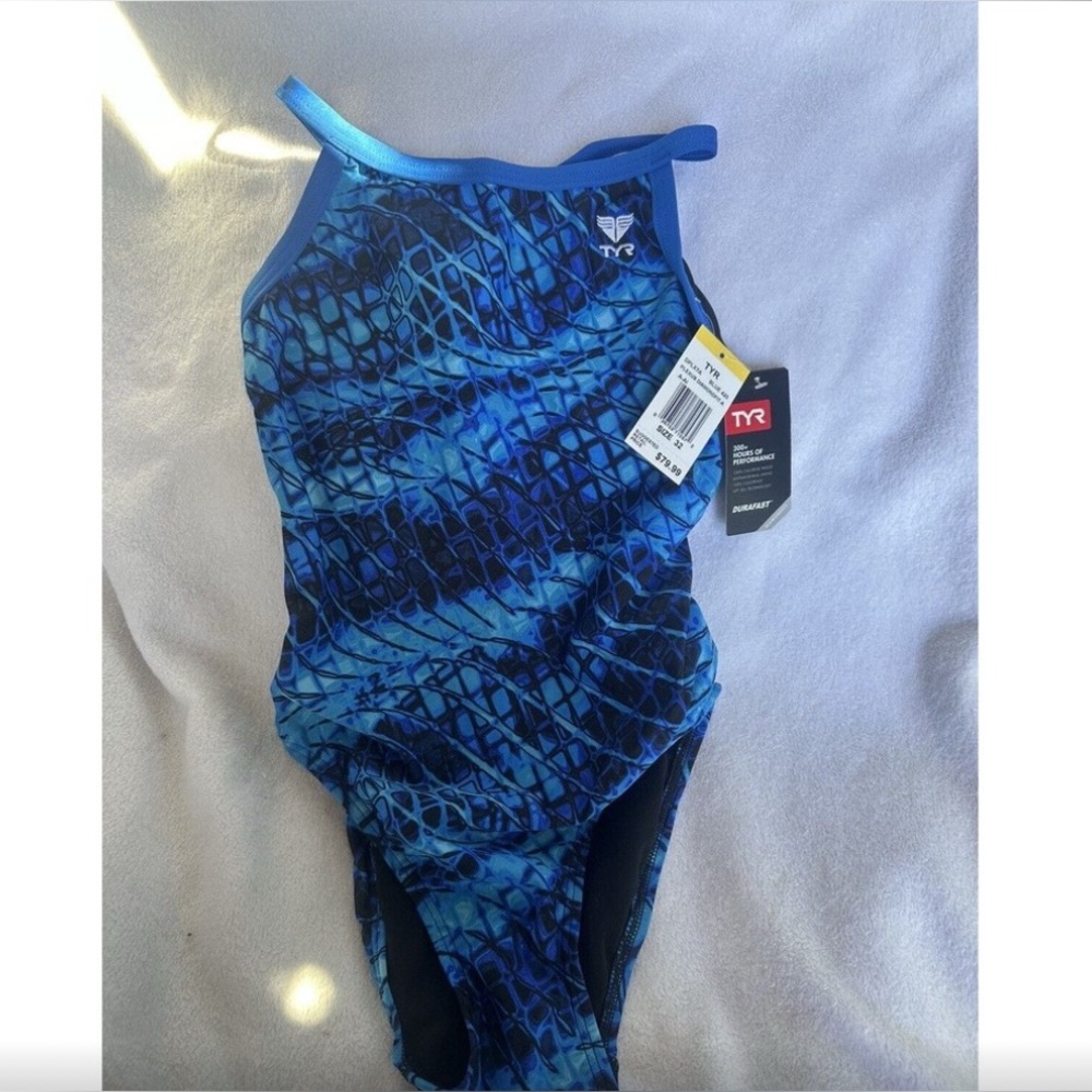 TYR Blue Patterned One Piece Swimsuit size 32